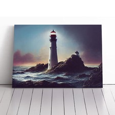 Brave Lighthouse Seascape Canvas Wall Art Print Framed Picture Decor Living Room