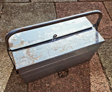 Vintage Large Blue Metal Tool Box Cantilever Lockable Made In England