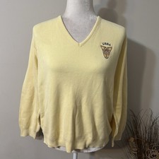 Vtg Andrew Rohan Ladies Sweater Women Cotton V-Neck Pullover Yellow USNA Sz L
