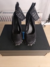 Womens Catwalk Studded Punk Black Stilletto Shoes