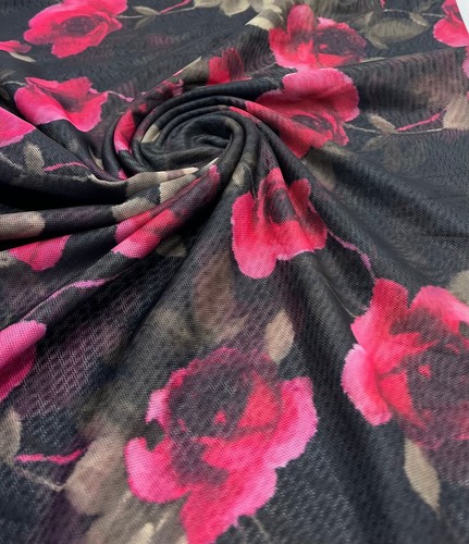 Rose print floral mesh - mesh, fabric