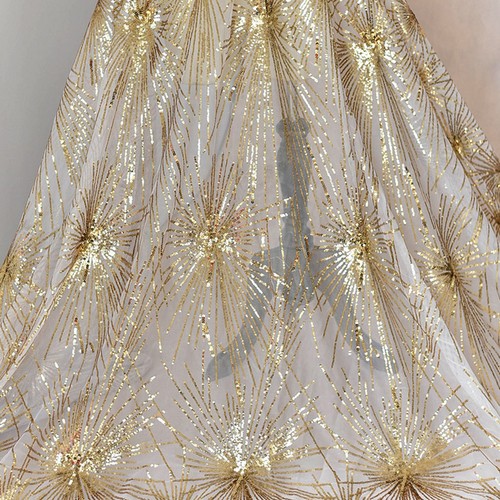 Gold sequined lace fabric - gold,