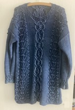 Rowan hand knit denim cotton cable jumper - size 12-14