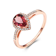 1.20 Ct Tourmaline & Natural Diamond Solitaire Ring 10k Solid Rose Gold