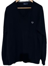 Men's Fred Perry SK9034  V Neck Navy 100% Cotton Jumper  Size XL