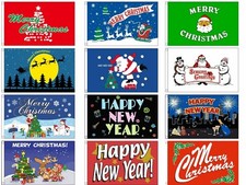Christmas Flags - Large 5 x 3" - Santa Claus Happy Merry Xmas Happy New Year