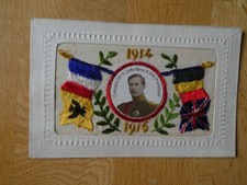 WW1 Woven Silk Postcard Campaigne 1914-1915 LE ROI HEROS ALBERT 1er de Belgique
