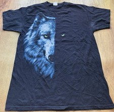 Vintage Wolf Graphic Half And Half T-Shirt - Size Medium