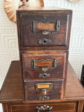 Vintage Wooden Card Index Cabinet Box, Desktop Card 3 Drawer