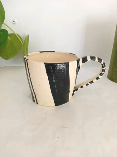 Pottery striped mug black and - striped,