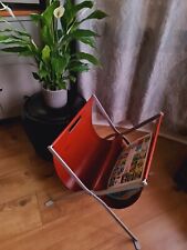 Vintage Magazine Rack Modernist Hide Leather Metal Industrial Office Home Rare 