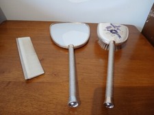 Vintage Retro Dressing Table Vanity mirror/ Brush/comb set purple flower