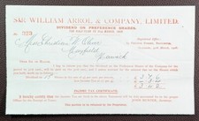 1908 Sir William Arrol & Co. Dividend Warrant to Miss Oliver, Hawick