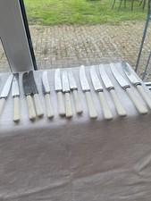 Vintage SHEFFIELD Faux Bone Handle Table Knife x 13 Stainless Cutlery