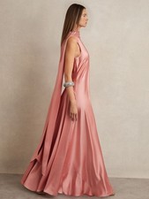 REISS Fae Satin Cape Maxi Dress in Pink UK Size 12