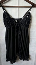 Ann SUMMERS Baby Doll Black Frilly Peep Hole Sexy Size Large Sheer 