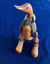 Wooden Decorative Duck with Hobnail Boots and Knitted Scarf