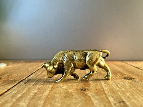 Small antique brass bull - antique,