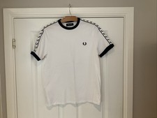 Boys Fred Perry White T-Shirt With Blue Trim. YL