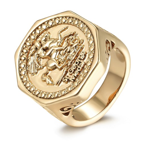 Unisex 9ct gold hexagon dragon - hexagon,