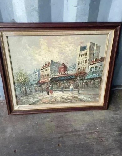 Vintage moulin rouge paris oil - moulin,