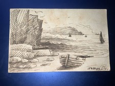 1912 Ink Sketch Postcard⭐️Trevone Bay Cornwall.⭐️RARE⭐️
