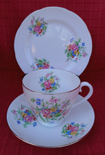 Vintage Adderley Bone China Trio Tea Cup Saucer Side Plate Floral Bouquet 2nd Q