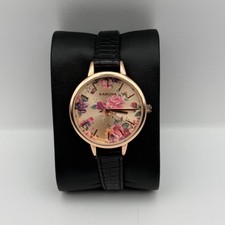 Kahuna Ladies Quartz Watch Floral Dial Black Leather Strap Working 30mm