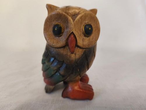 Vintage wood owl figurine - vintage,