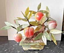 VINTAGE JADE STONE CARVED PEACH BONSAI TREE