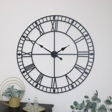 Extra Large Black Metal Skeleton Clock oversized home decor statement vintage