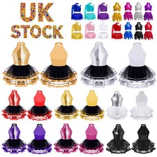 UK Kids Girls Sparkly Sequin Tutu Dress Halter Jazz Dance Leotard Dress Costume