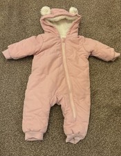 Baby Girl Pink Hooded Snowsuit Age 0-3 Months