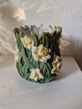 Transtar International Tea Light/Votive Holder Spring Daffodils Hand Painted 