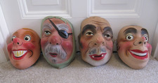 Vintage French Paper Mache masks x4. Pre 1968. As ' Brevete SGDG'. Carnival mask