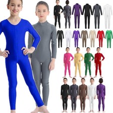 UK Kid Girls Long Sleeve Unitard Ballet Dance Leotard Bodysuit Dancewear Costume