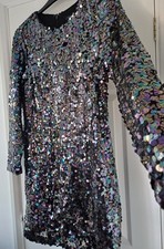 STUNNING SIZE 16 M&S IRIDESCENT PURPLE SEQUIN EVENING PARTY DRESS NEW rp £65
