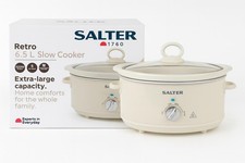 Salter Retro 6.5L Slow Cooker – Large Capacity, 320W Power,3 Heat Settings,Cream