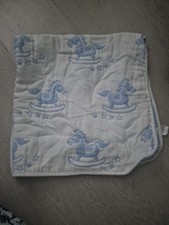 Reversible Horse White And Blue Sided Blanket 100% Cotton NEW NO Tags baby boy