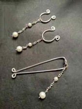 Pearl Clit Clamp and Nipple Rings Set, Non Piercing Clitoral Jewelry Set