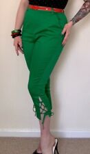 Kelly Green Vintage 50s style lace up Rockabilly Capri pants XS Retro Glam