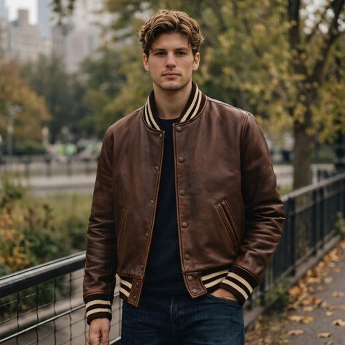 Men brown leather - men’s, varsity