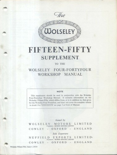 Wolseley workshop manual - 15/50,
