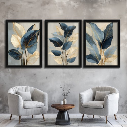Blue and gold botanical - gold,