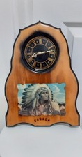Vintage Lacquered Wood Native American Clock. Canada. Fully Working.