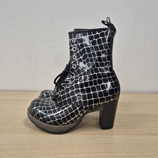 Dr Martens Darcie Black Croc Print Leather Heeled Chunky Diva Chic Boots Uk 3