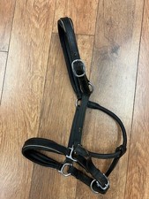 Black leather horse headcollar with gold detail Full size (used)