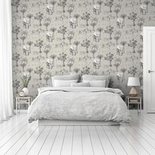 Grey Safari Wallpaper Zebra Tiger Elephant Lagoon Theme Smooth Finish Design