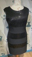 Beautiful elegant black sequin stripe stretch shift dress, Wallis 16