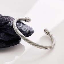 Mens Stainless Steel Chunky Twisted Rope Torque Ball Bangle 6MM, Gift For Dad